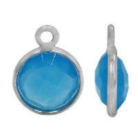 1 9mm Faceted Blue Chalcedony and Sterling Silver Round Pendant