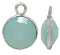 1 9mm Faceted Green Chalcedony and Sterling Silver Round Pendant