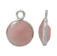 1, 9mm Faceted Rose Quartz and Sterling Silver Round Pendant