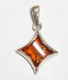 1 13mm Flared Diamond Cognac Baltic Amber Sterling Pendant