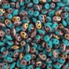 DUO-27171 10 Grams Matte Opaque Turquoise and Capri Gold 2.5x5mm Superduo Beads