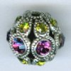 1 8mm Swarovski Encrusted Round Filigree Bead - Antique Silver with Amethyst and Olivine