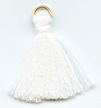Pack of 10, 1 Inch White Poly Cotton Tassels with Ring
