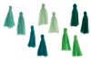 Pack of 10, 1 Inch Mixed Cotton Tassels - Green Mix