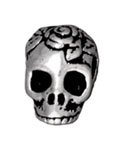 1 10mm TierraCast Antique Silver Side Hole Rose Skull Spacer Bead