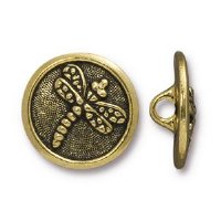 1, 17mm Antique Gold TierraCast Dragonfly Button