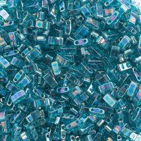 TLHC-2458 5.2 Grams Transparent Turquoise Green AB Lustre Half Cut Two Hole Miyuki Tila Beads