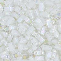 TLHC-0471 5.2 Grams Opaque White Pearl AB Half Cut Two Hole Miyuki Tila Beads