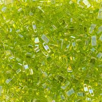 TLHC-0258 5.2 Grams Transparent Chartreuse AB Half Cut Two Hole Miyuki Tila Beads