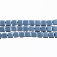 50, 6mm Blue Boy Saturated Metallic Two-Hole Tile Glass Beads