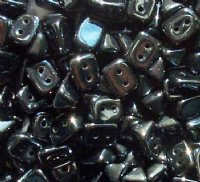 50, 6x4mm Jet Hematite Two Hole Trios Beads