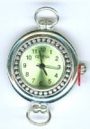 1 31x25mm Round Watch Two Loop Silver Tone with Green Face