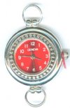 1 31x25mm Round Watch Two Loop Silver Tone with Red Face