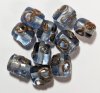 10 10x8mm Transparent Light Sapphire and Gold Circle Lampwork Barrel Beads