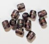 10 10x8mm Transparent Purple and Gold Lampwork Barrel Beads