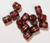 10 10x8mm Transparent Red and Gold Lampwork Barrel Beads