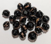 20, 8mm Opaque Black Lampwork Beads With Gold Band and Dot