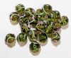 20, 8mm Transparent Olivine Wedding Cake Lampwork Beads With White, Pink, and Gold