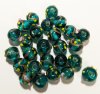 20, 8mm Transparent Emerald Wedding Cake Lampwork Beads With Gold, Pink, and Yellow