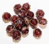 15, 9mm Transparent Red and Gold Wedding Cake Lampwork Beads