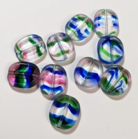 10 14mm Flat Cut Oval Window Bead Crystal with Rainbow Stripes