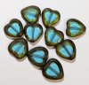 10 15mm Flat Cut Window Heart Beads Transparent Turquoise with Speckled Edge