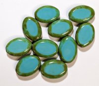 10 20x14mm Flat Oval Opaque Turquoise Blue with Speckled Edge