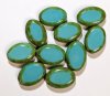 10 20x14mm Flat Oval Opaque Turquoise Blue with Speckled Edge
