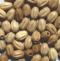50 10.5x7mm Natural Ridged Oval Wood Beads 