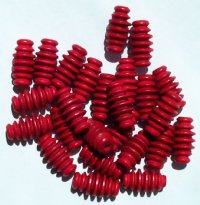 25 17x9mm Red Ridged Oval Wood Beads