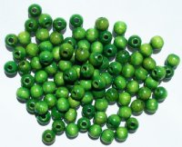 100 6mm Green Round Wood Beads