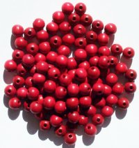 100 8mm Red Round Wood with 2mm Hole