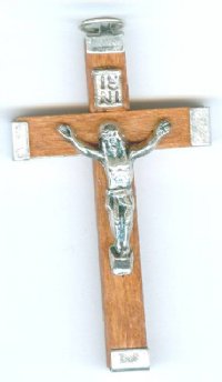1 44x26mm Silver and Brown Wood Cross Pendant with Ring