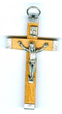 1 44x26mm Silver and Natural Wood Cross Pendant with Ring